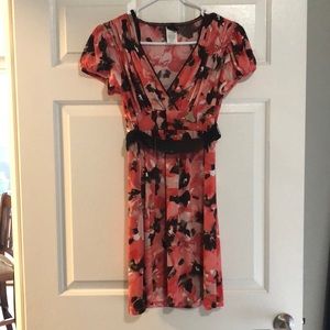 Wrapper Orange & Brown Floral Dress with Belt